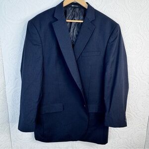 NEW Bachrach Men's Navy Blue Pinstripe 100% Wool Blazer Jacket 48R 3 Buttons